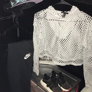 Forever 21 Fishnet Crop Top Hoodie